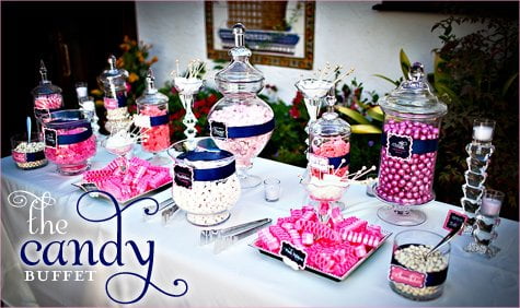 pink white navy candy buffet ideas