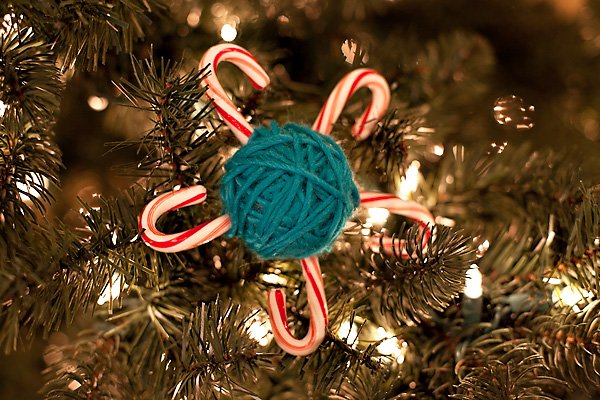 DIY Candy Cane Yarn Ornaments
