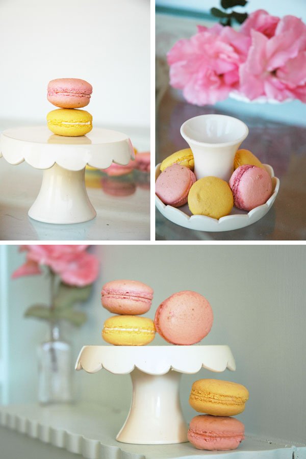 French Macarons displayed on Homemade Cupcake Stands