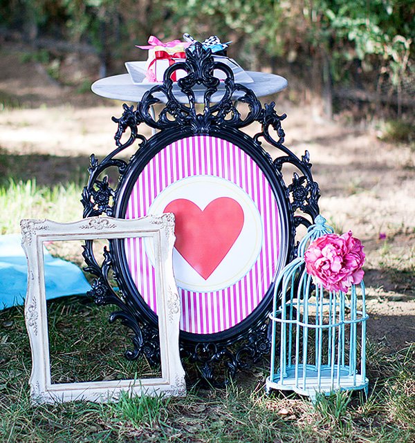 Alice in Wonderland Wedding tablescape, dress, and place settings
