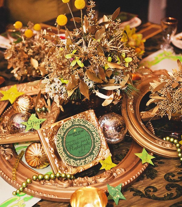 Jewel toned holiday party - tabletop & drinks