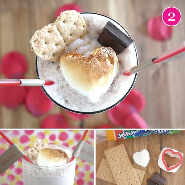 S'mores Milkshakes with Heart Shaped Marshmallows