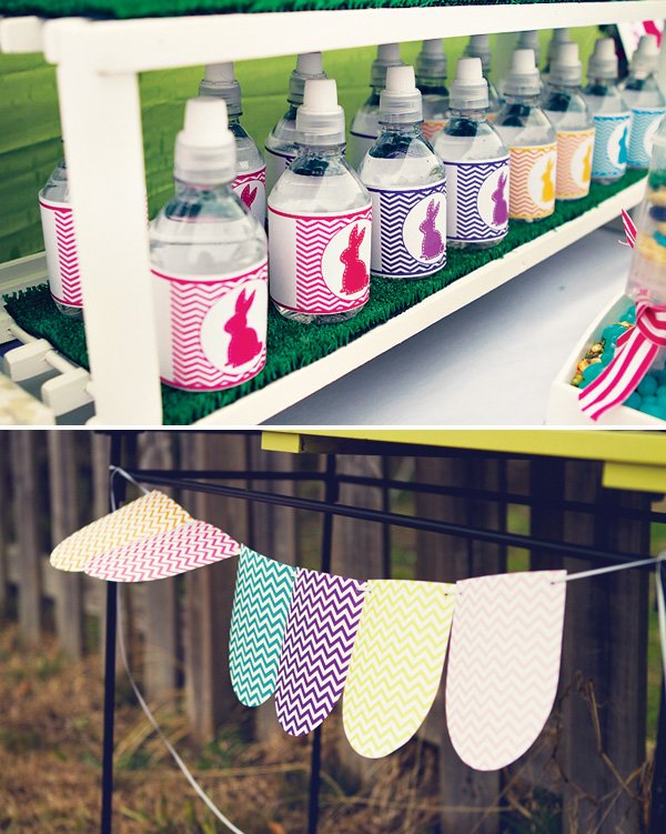 chevron easter birthday party - easter bunny water bottles