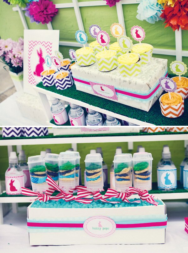 easter birthday party dessert table and easter pushcakes