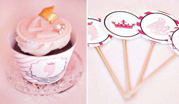 pink princess party cupcakes and DIY cupcake toppers