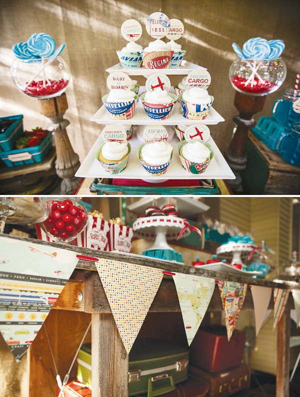 vintage travel baby shower cupcake toppers