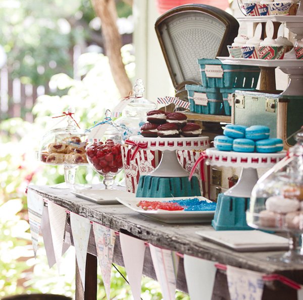 vintage travel baby shower sweets table