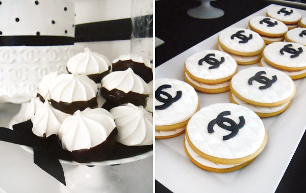 coco chanel black and white logo cookies and merengues