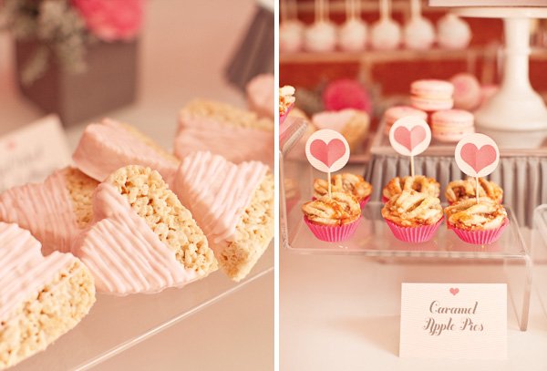 ribbons and ruffles baby shower rice krispies and mini pies