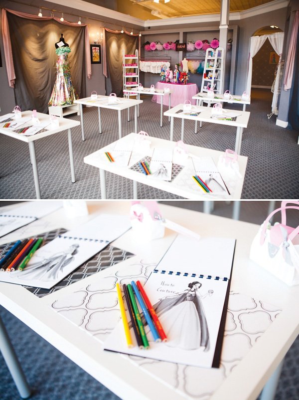 project runway party work room with sketchpads for the kids