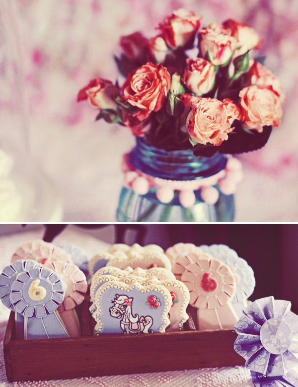 vintage pony party flowers and cookies