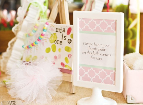 dreamy pink first birthday party thumbprint activity