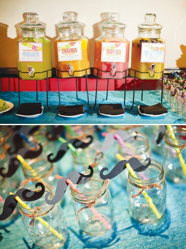 mexican theme fiesta engagement party with mustache straws