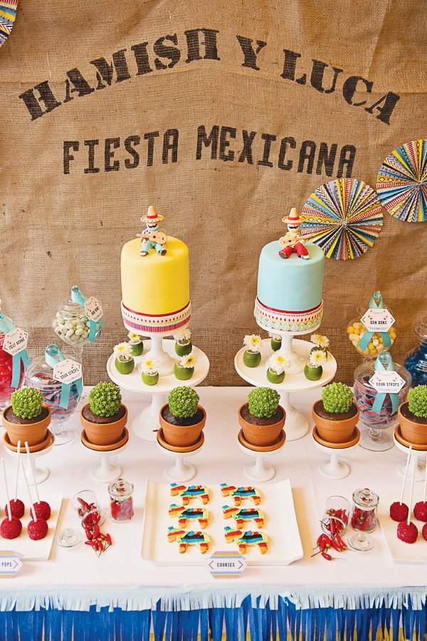 fiesta mexicana twins birthday party dessert table