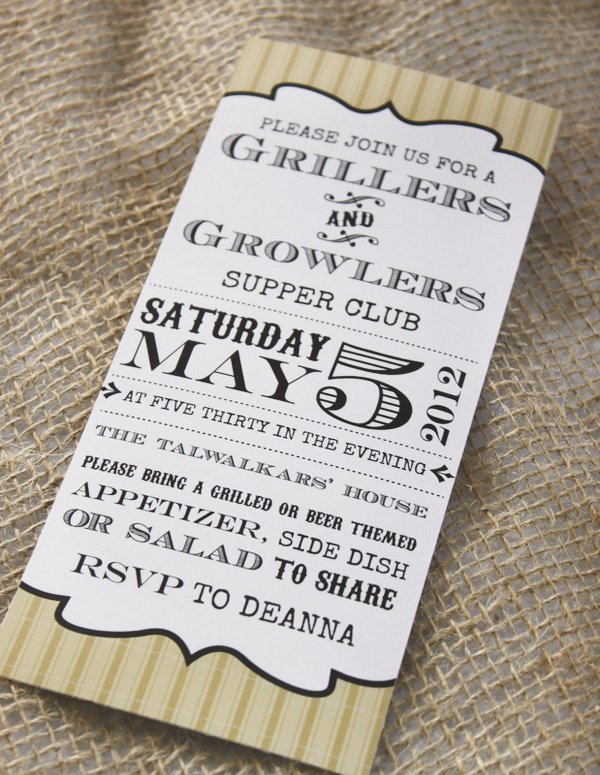 grillers and growlers dinner party with a pub style invitation