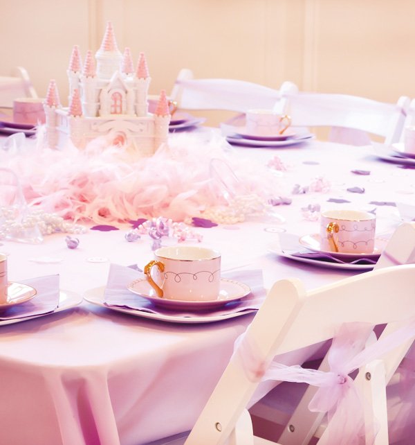 pink and purple princess party castle centerpiece