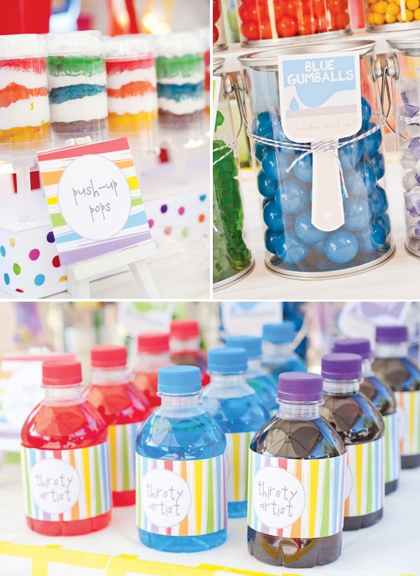 rainbow paint party drink labels