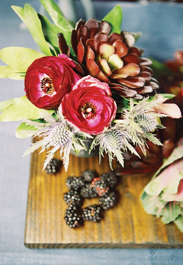 deep and rich still life styled florals with blackberries
