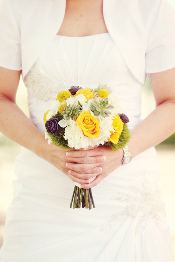 modern gray and yellow wedding bride's bouquet