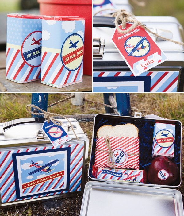 Airplane lunchbox with printable labels and name tags