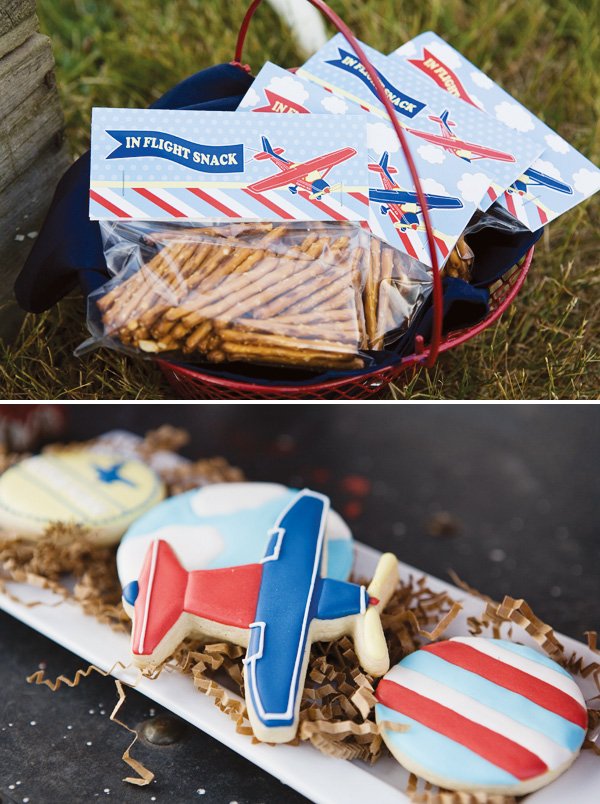 Airplane sugar cookies and pretzels