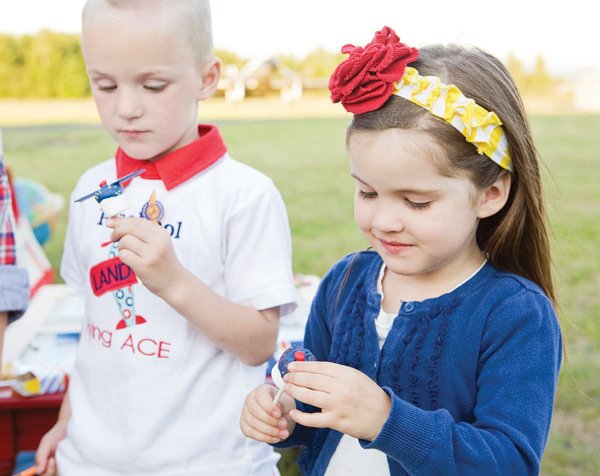 Airplane party food with marshmallow propeller pops
