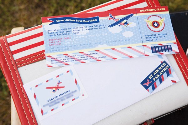 Boarding pass invitation for airplane party
