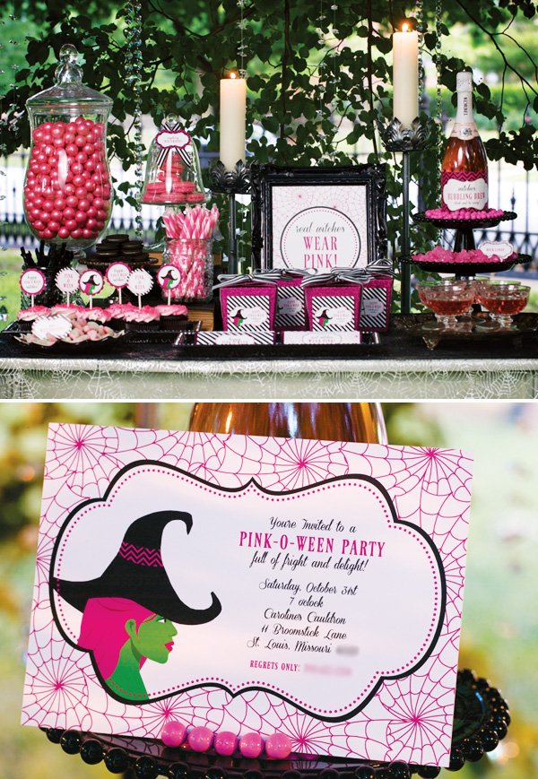 pink halloween dessert table