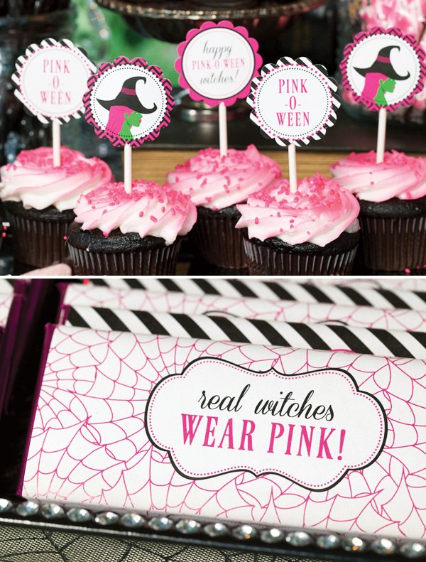 pink witch cupcake toppers