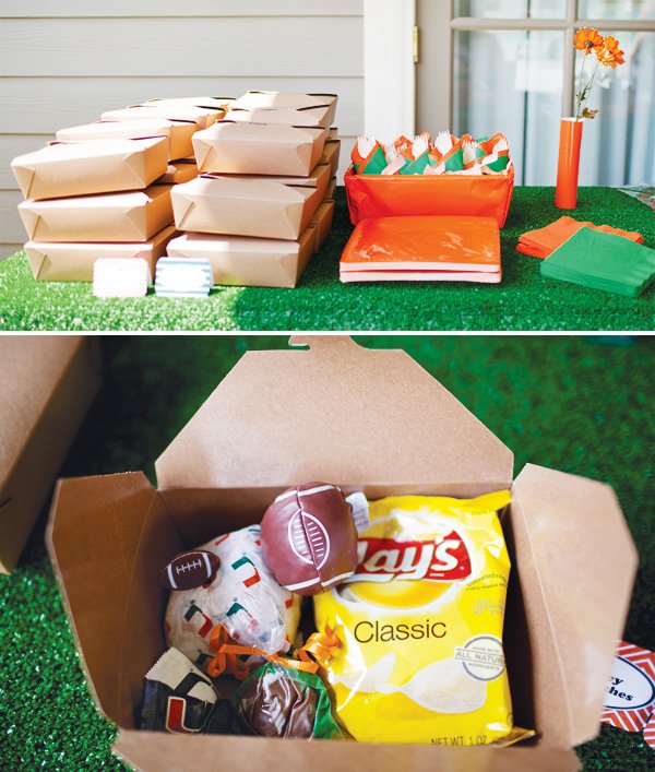 football party with lunch boxes