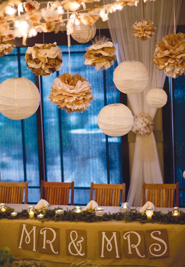 wedding paper lanterns and tissue poms