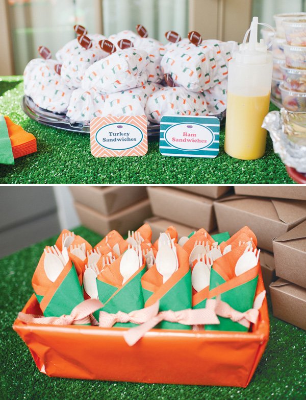 orange and green team football color utensils