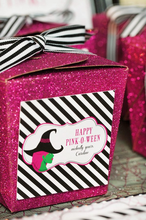 glittery pink favor boxes - pink halloween party