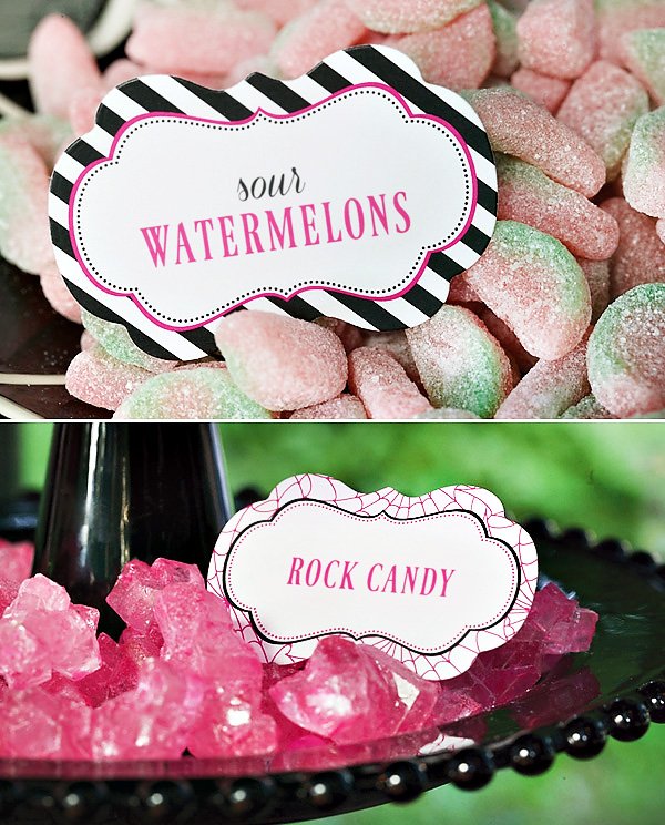 pink halloween party rock candy and sour watermelons