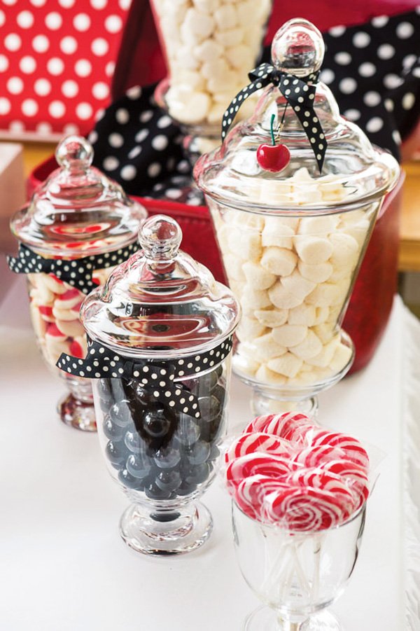 candy in apothecary jars