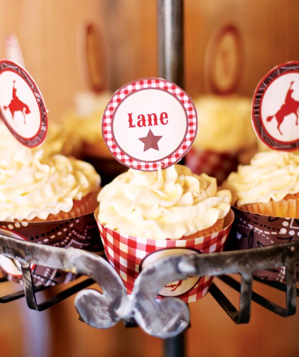 red gingham cowboy cupcakes