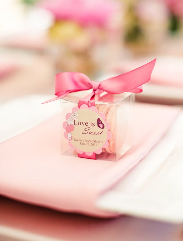 pink bridal shower macaron favors