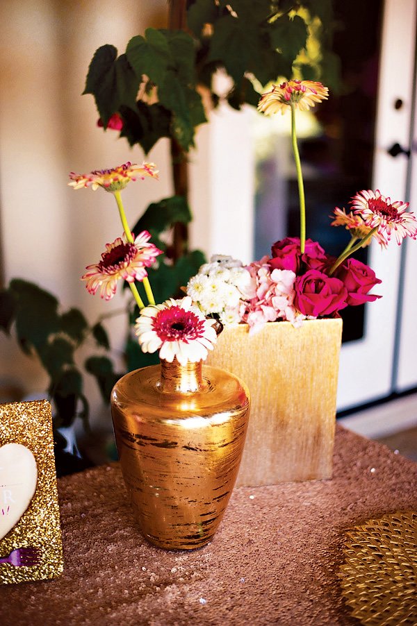 pink and gold flowers and sequins