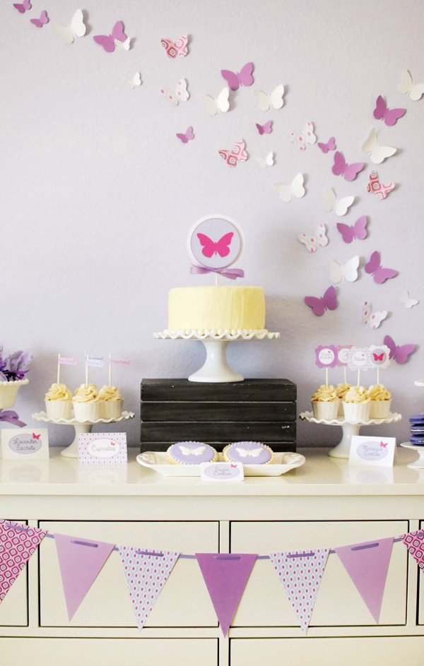 Lavender Butterfly Garden Party Cutouts Decorations Printable 