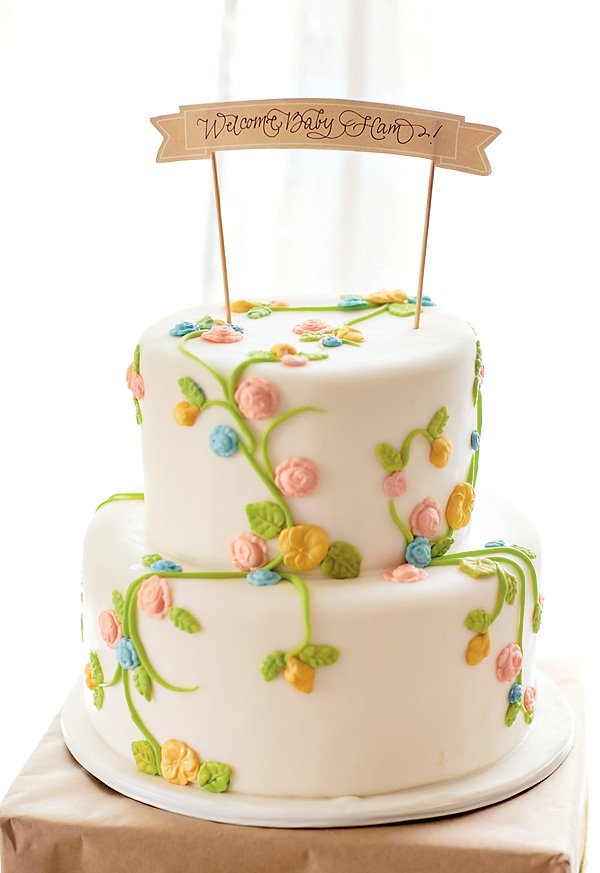 Vintage inspired floral baby shower cake