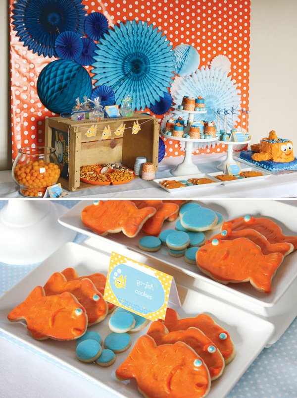goldfish birthday party dessert table