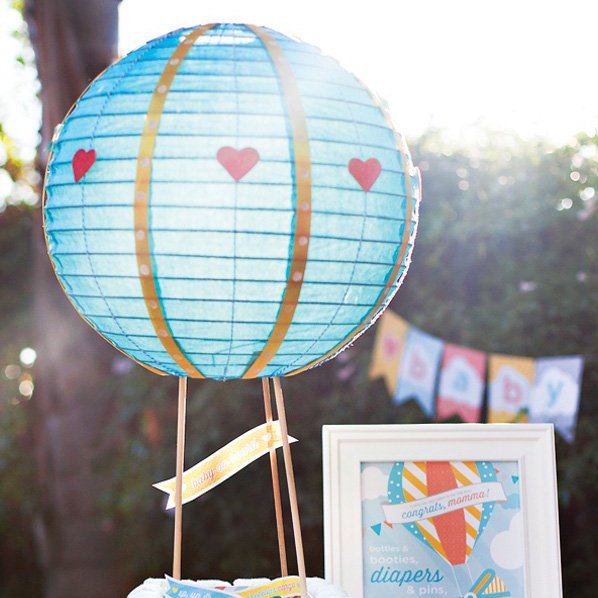 hot air balloon baby shower diaper cake
