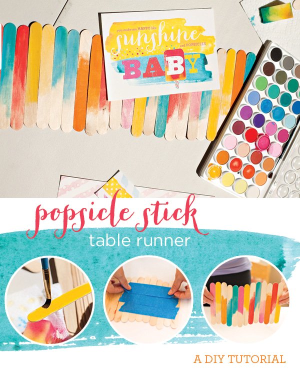 DIY watercolor popsicle stick table runner tutorial