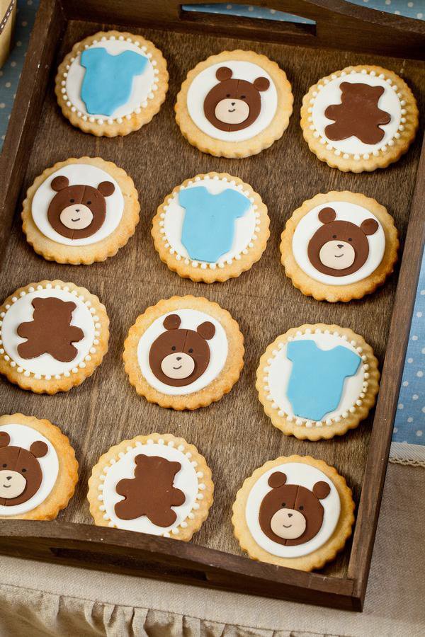 Blue and Brown Bear Baby Shower Cookies