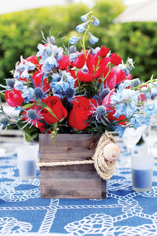 Nautical Inspired Blue and Red Centerpiece