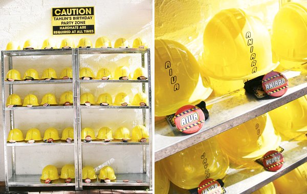 personalized yellow construction helmet party favors