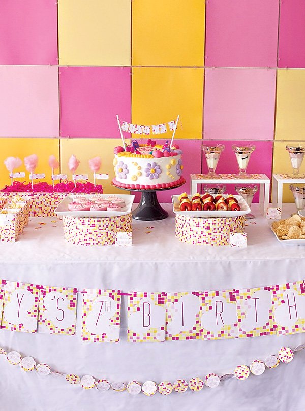 Pink and yellow Dessert table