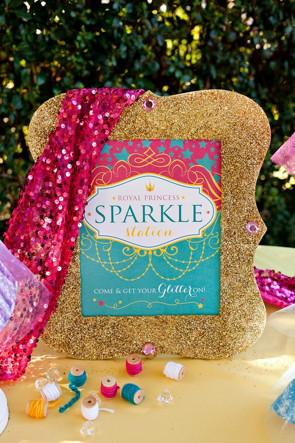 glittered gold frame with free printable sparkle station sign