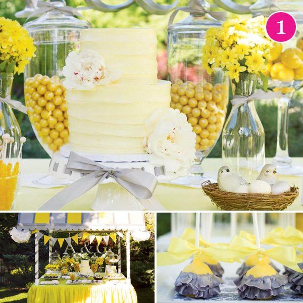 yellow wedding dessert table