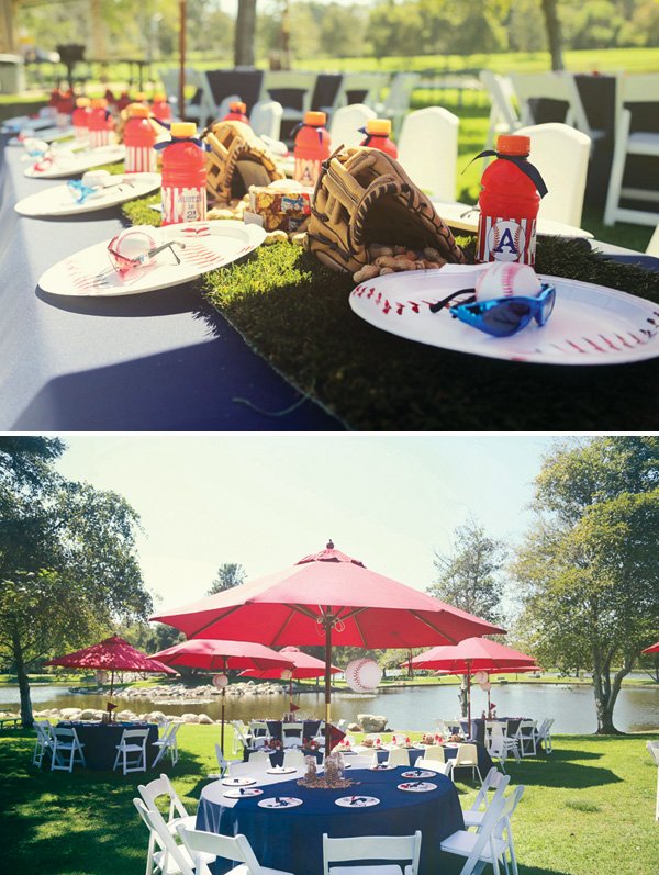 baseball party grass lined kids table